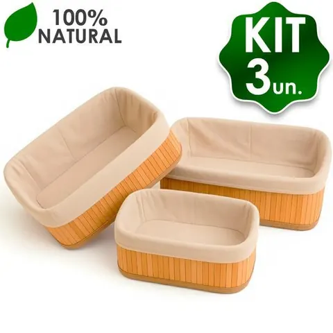 Kit 3 cestos de bambu com forro - foto 1