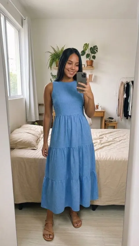 Vestido midi de linho em camadas - foto 1