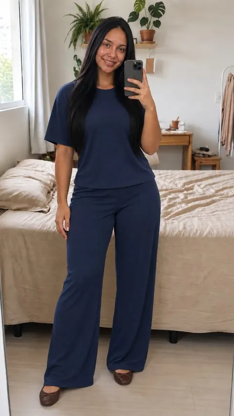 Conjunto calça pantalona e blusa manga curta - foto 1