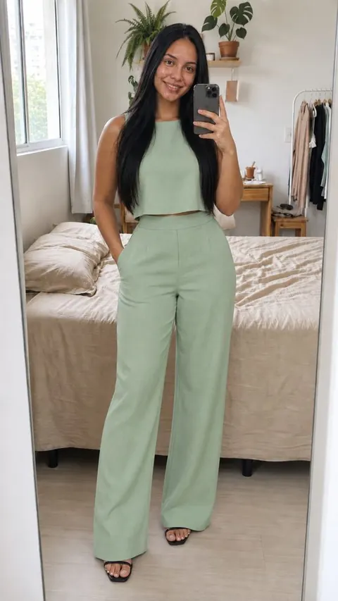 Conjunto de linho calça pantalona e blusa - foto 1