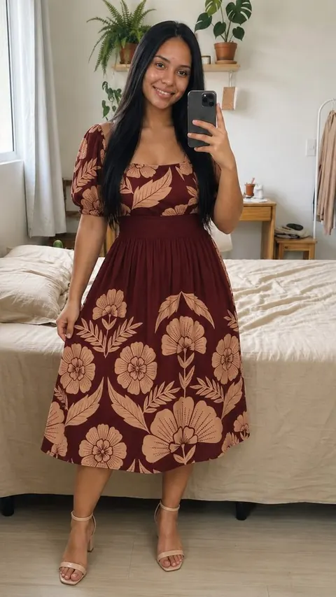 Vestido midi floral com manga bufante - foto 1