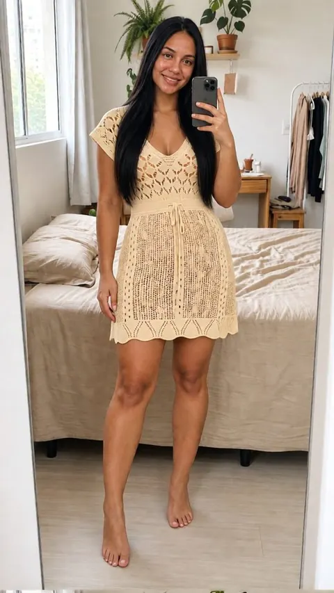 Saída de praia vestido curto de crochê - foto 1